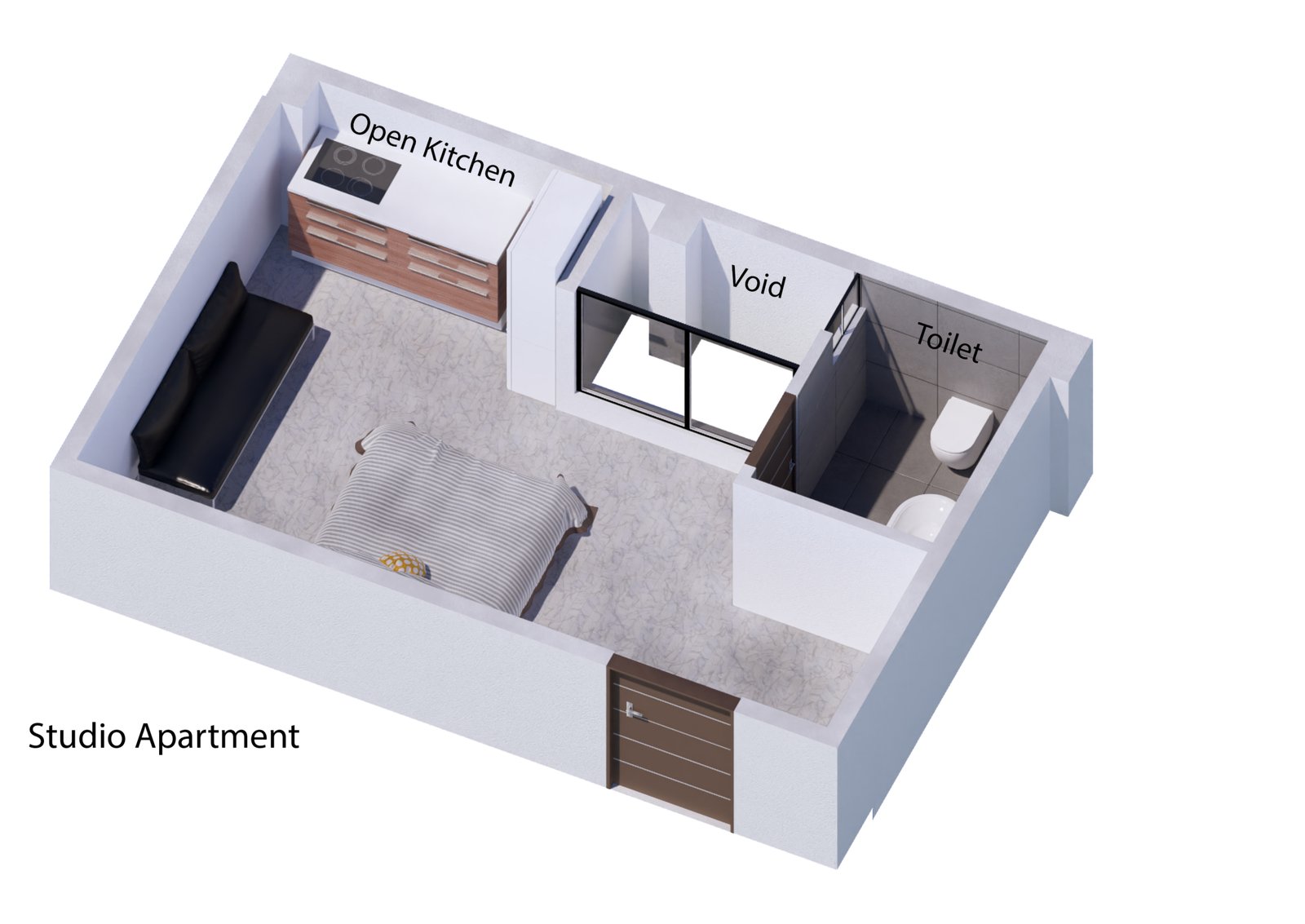 Studio 354 sq ft